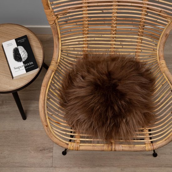 WOOOL® Schapenvacht Stoelkussen - IJslands Bruin (38cm) - Zitkussen - 100% Echt - Chairpad ROND
