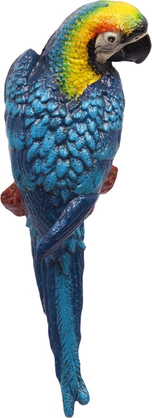 gietijzeren wand decoratie papegaai blauw en geel