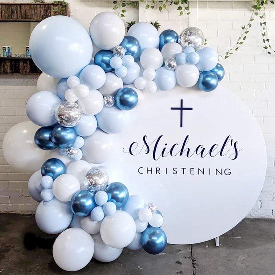 Ballonnenboog verjaardag versiering Babydouche - blauw 104 ballonnen  - baby boy - babyshower - wit huwelijk - geboorte decoratie