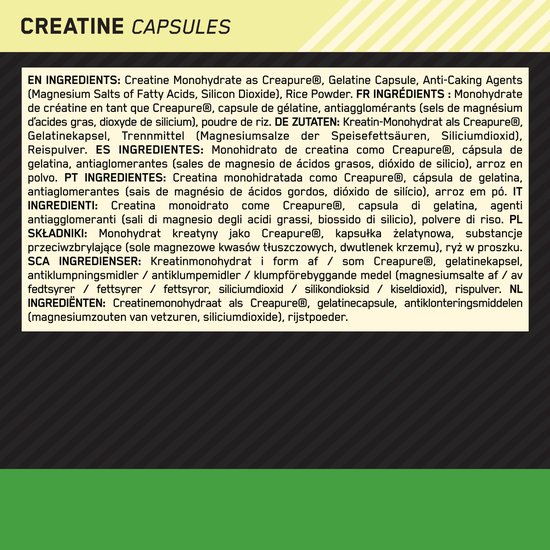 Optimum Nutrition Creatine Caps 2500 - Creatine Capsules - CreaPure - Creatine Monohydraat - 200 Capsules (100 doseringen)