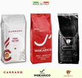 Espresso Sample Pack Lollo Caffè, Carraro 1927, Mokarico - Selezione Gusto Intenso - Premium Italian Coffee Beans Sample Pack XL | 3 x 1 kg | Qualité Barista