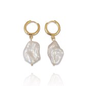 Oorbellen Baroque Freshwater Pearl Hoops Goud | 18 karaat gouden plating | Messing - 3,5 cm | Buddha Ibiza