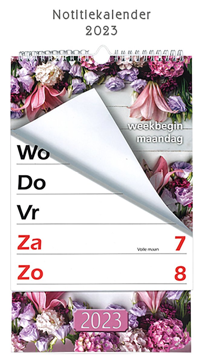 MGPcards - XL-kalender 2023 - Week begint op Maandag - Groot Letter & Cijfer - Bloemen - Roze