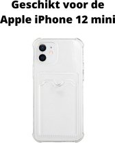 Apple iPhone 12 mini anti shock hoesje + pas houder - iPhone 12 mini siliconen case transparant + card holder - Apple iPhone 12 mini siliconen back case / cover + kaart houder