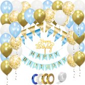 Happy Birthday Slingers Verjaardag Versiering Gouden Helium Ballonnen Abraham Feest Versiering Blauw Confetti Ballon