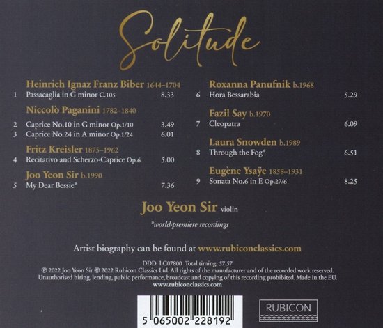 Albumhoes met gouden tekst 'Solitude' en tracklist met componisten en titels.