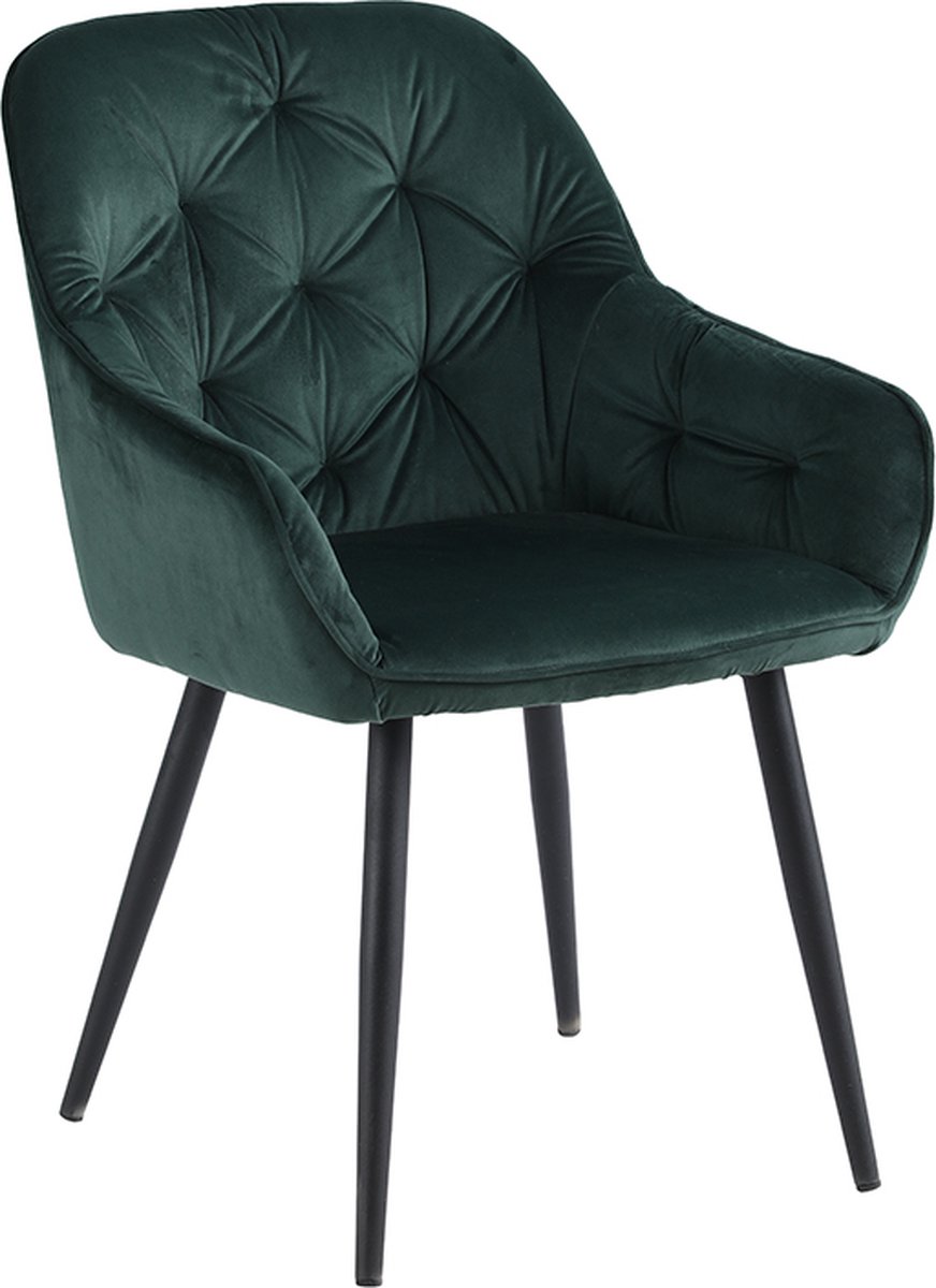 Soph & Tess - Eetkamerstoel Venezia- Set van 4 - Metalen poten - Velvet stoffering - Modern design - Groene Kleur