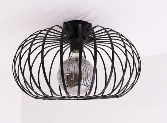 Plafondlamp Ribby - mat zwart metaal - 1xE27 - ø40cm - open structuur