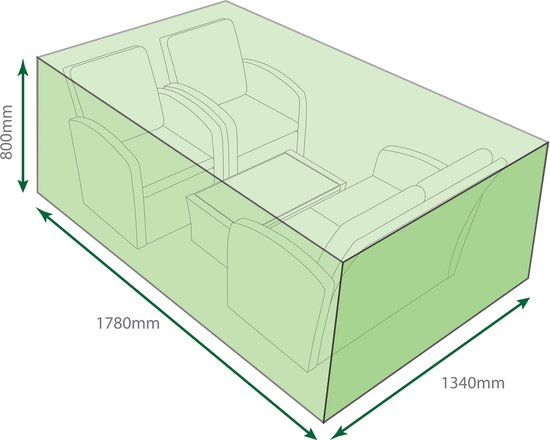 Afmetingen: 1780 x 1340 x 800 mm. Een beschermhoes voor een loungeset.