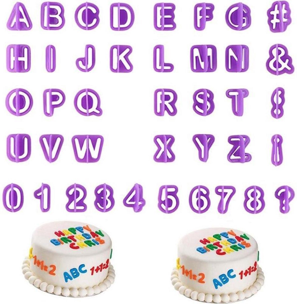 Alfabet uitstekers – plastic - Stempel – koekvorm – koek stempel - Tekst van koekjes – Letters en cijfers - 40 stuks