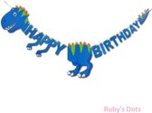2 meter Dino slinger - Blauw - Verjaardag - Happy Birthday - Dinosaurus - Vlaggenlijn - Kinderfeestje - Decoratie