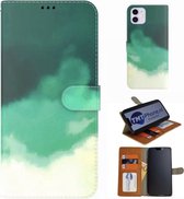 Samsung Galaxy S22-5G / S22 Ultra Bescherming - Green - Aquarel - Edge to Edge - Vloeibare Kunstleer - Telefoon Bookcase met 3x kaarthouder