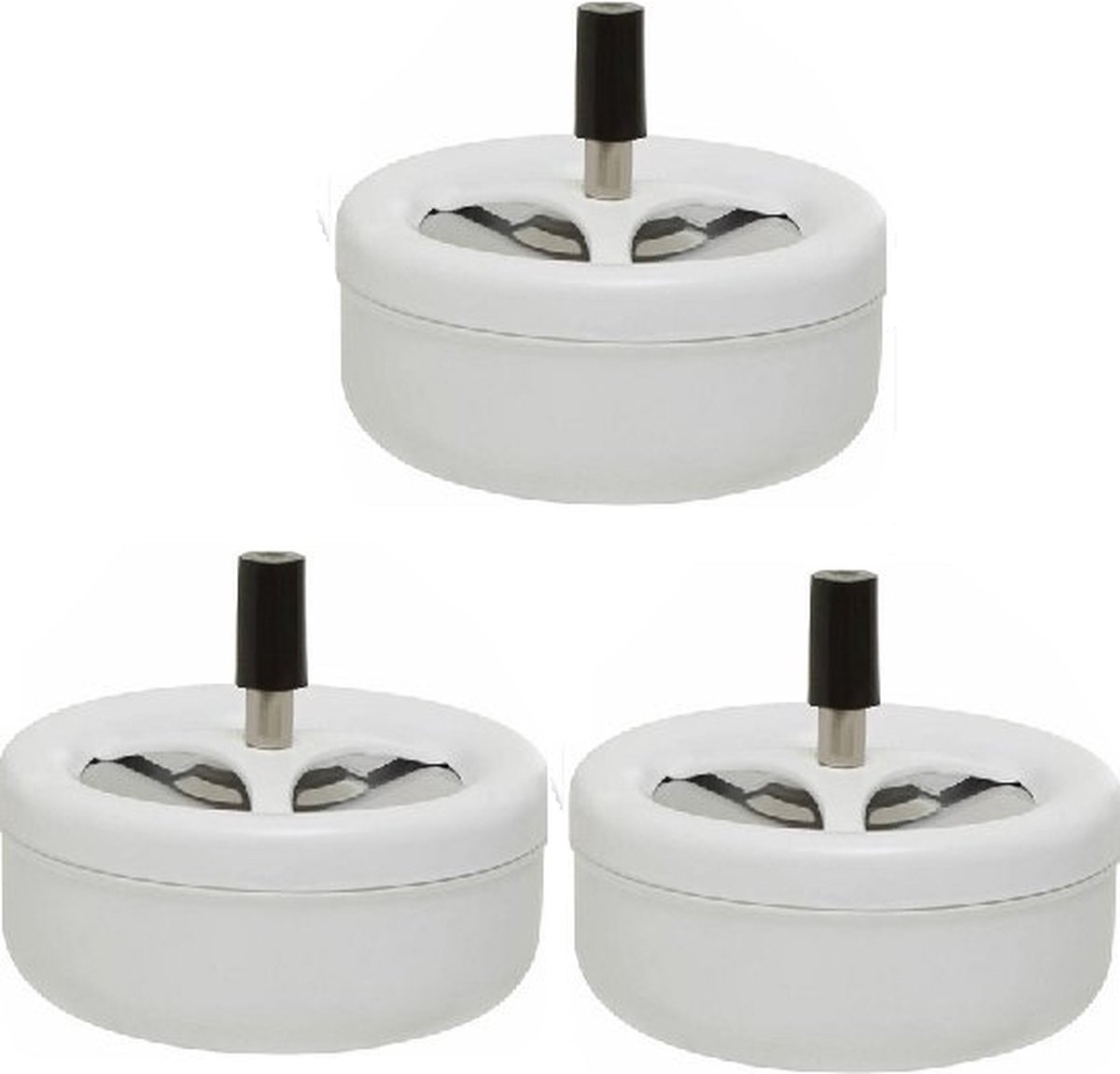 Goedkoopste AO® 3x stuks ronde draaiasbakken/terras asbakken Wit RVS 12 x 12 x 7 cm - Buiten asbakken