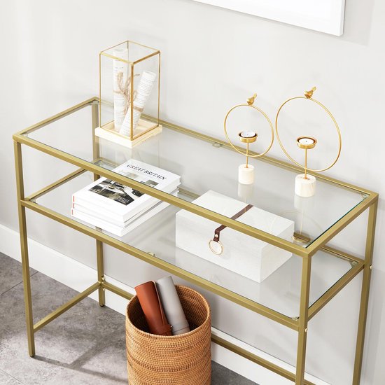 Dressoir - Sidetable - Console tafel - Bijzettafel - Wandtafel - Woonkamertafel - Met glas - 100 x 35 x 80 cm - Goud