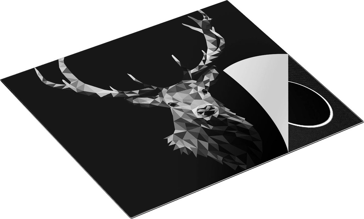 Chefcare Inductie Beschermer Origami Hertenkop - Hert - Abstract - Zwart Wit - 60x55 cm - Afdekplaat Inductie - Kookplaat Beschermer - Inductie Mat