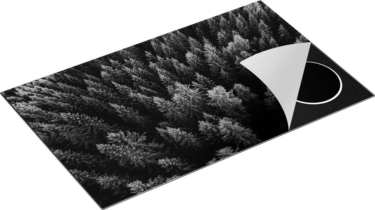 Chefcare Inductie Beschermer Bos met Bomen vanaf Boven - Zwart Wit - 85x52 cm - Afdekplaat Inductie - Kookplaat Beschermer - Inductie Mat