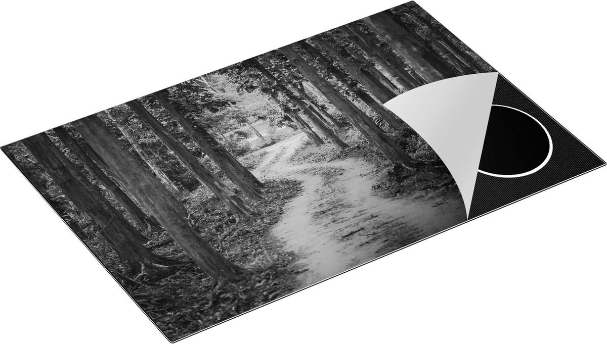Chefcare Inductie Beschermer Pad in het Bos met Bomen - Zwart Wit - 78x52 cm - Afdekplaat Inductie - Kookplaat Beschermer - Inductie Mat