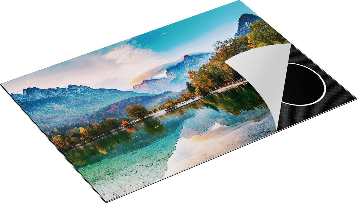 Chefcare Inductie Beschermer Meer in de Bergen met een Geit Standbeeld - 77x51 cm - Afdekplaat Inductie - Kookplaat Beschermer - Inductie Mat