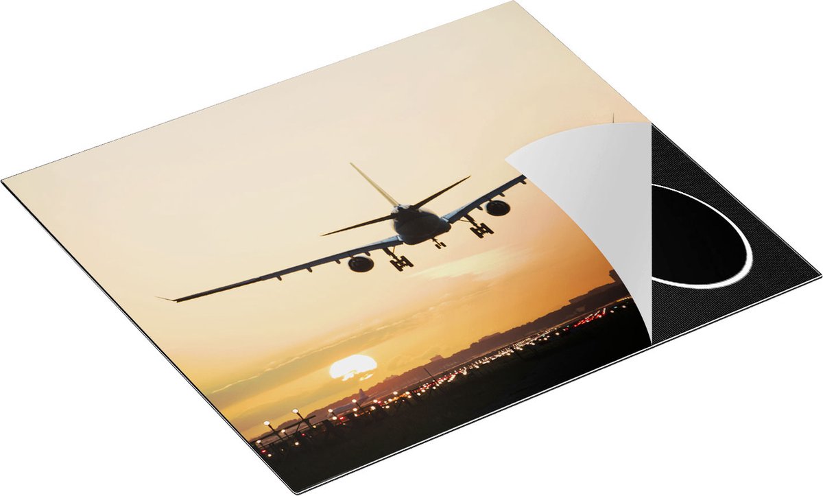 Chefcare Inductie Beschermer Vliegtuig Landt tijdens Zonsondergang - 60x50 cm - Afdekplaat Inductie - Kookplaat Beschermer - Inductie Mat