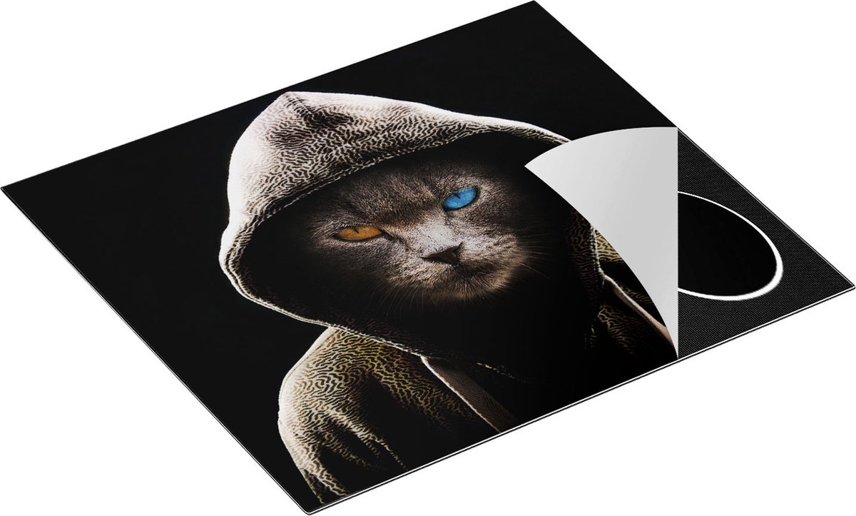 Chefcare Inductie Beschermer Boze Kat Draagt een Hoodie - 60x55 cm - Afdekplaat Inductie - Kookplaat Beschermer - Inductie Mat