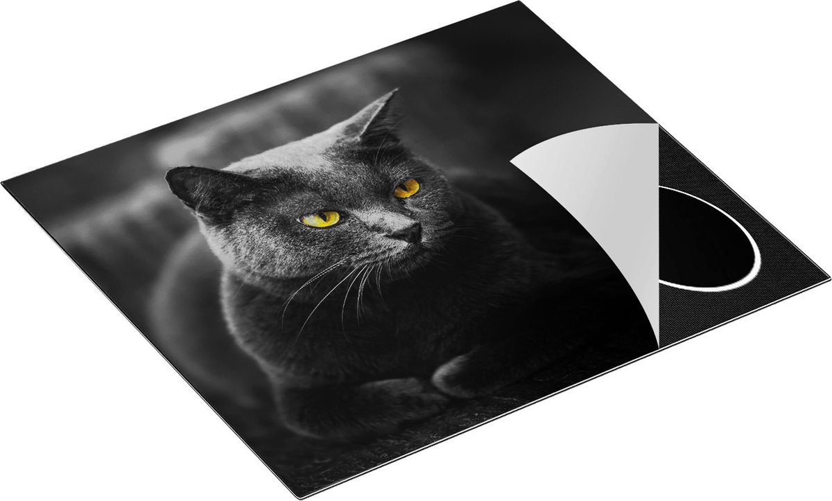Chefcare Inductie Beschermer Zwarte Kat met Gele Ogen - 57,6x51,6 cm - Afdekplaat Inductie - Kookplaat Beschermer - Inductie Mat