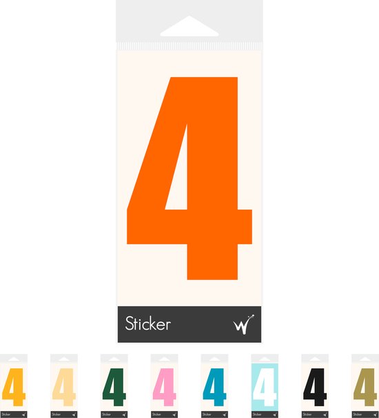 Container Sticker Huisnummer - Cijfer 4 Cijfersticker - Kliko Sticker - Deursticker - Weerbestendig - 10 x 6 cm - Oranje