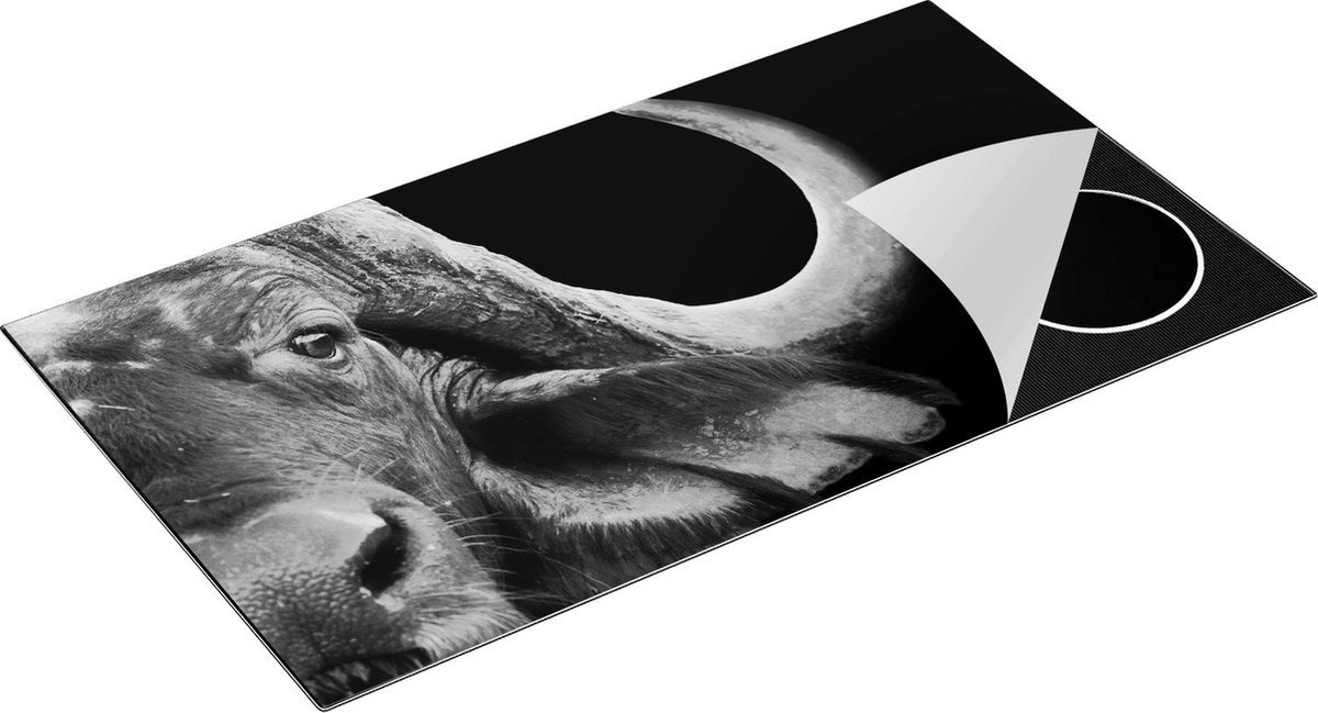 Chefcare Inductie Beschermer Buffel - Buffelkop - Zwart Wit - 95x50 cm - Afdekplaat Inductie - Kookplaat Beschermer - Inductie Mat