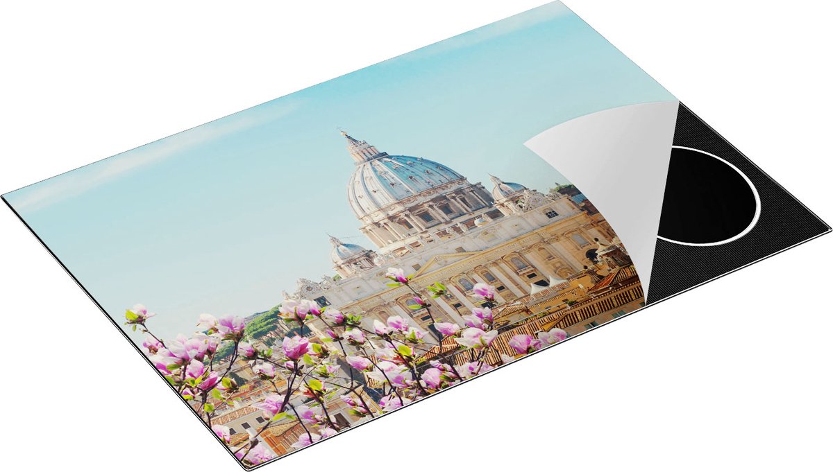 Chefcare Inductie Beschermer Sint Pietersbasiliek in Rome met Bloemen - 77x51 cm - Afdekplaat Inductie - Kookplaat Beschermer - Inductie Mat
