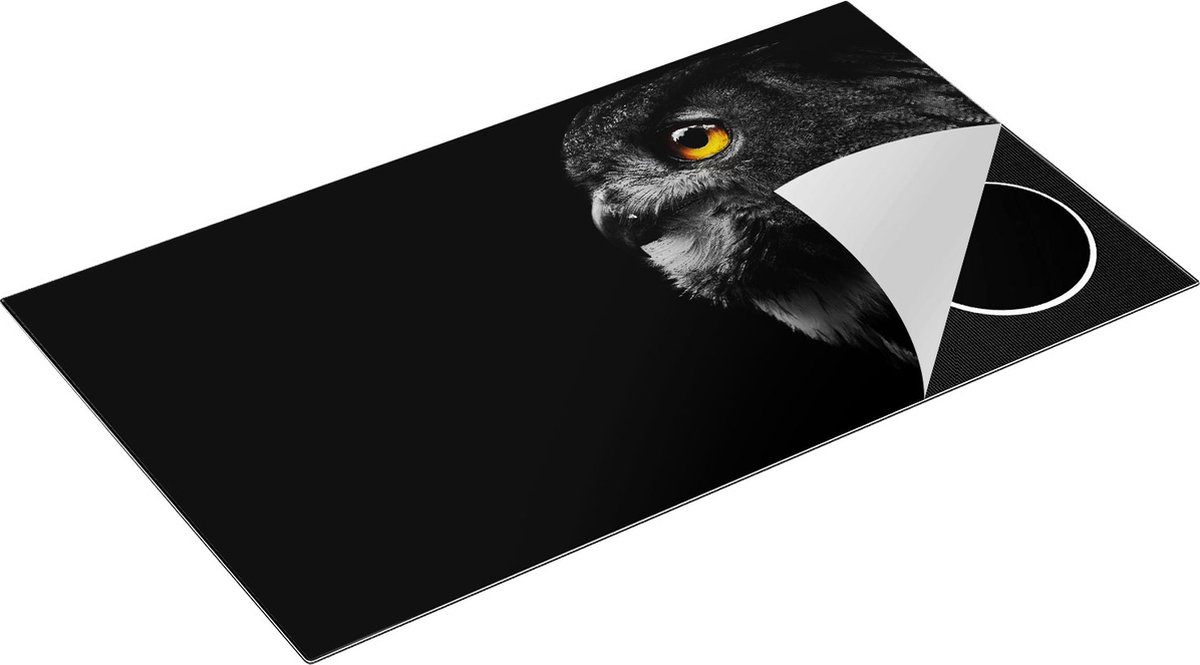 Chefcare Inductie Beschermer Zwarte Uil met Gouden Ogen - 90x55 cm - Afdekplaat Inductie - Kookplaat Beschermer - Inductie Mat