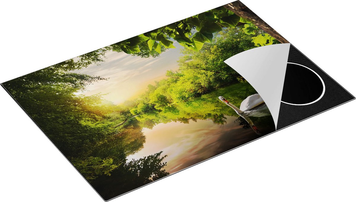 Chefcare Inductie Beschermer Zwaan op het Water in het Bos - 76x51,5 cm - Afdekplaat Inductie - Kookplaat Beschermer - Inductie Mat