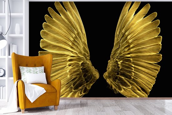 Papier peint - Papiers Papier peint photo Ailes dorées sur fond noir - Largeur 450 cm x Hauteur 300 cm