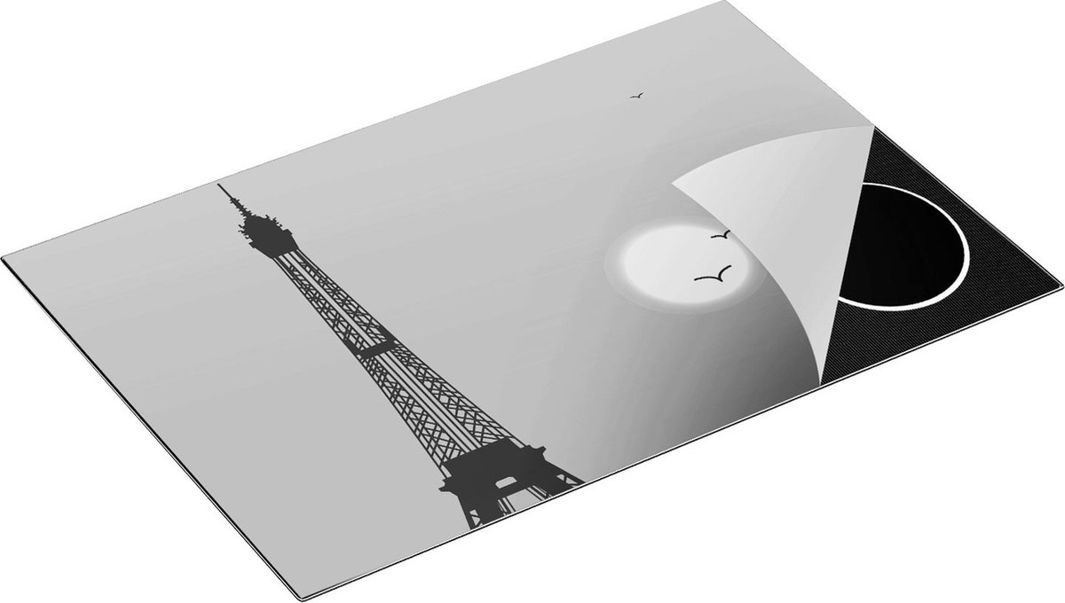 Chefcare Inductie Beschermer Illustratie van de Eiffeltoren in Parijs - Zwart Wit - 81x52 cm - Afdekplaat Inductie - Kookplaat Beschermer - Inductie Mat