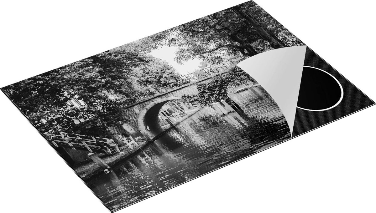 Chefcare Inductie Beschermer Dichtbegroeide Brug op de Oudegracht in Utrecht - Zwart Wit - 77x51 cm - Afdekplaat Inductie - Kookplaat Beschermer - Inductie Mat
