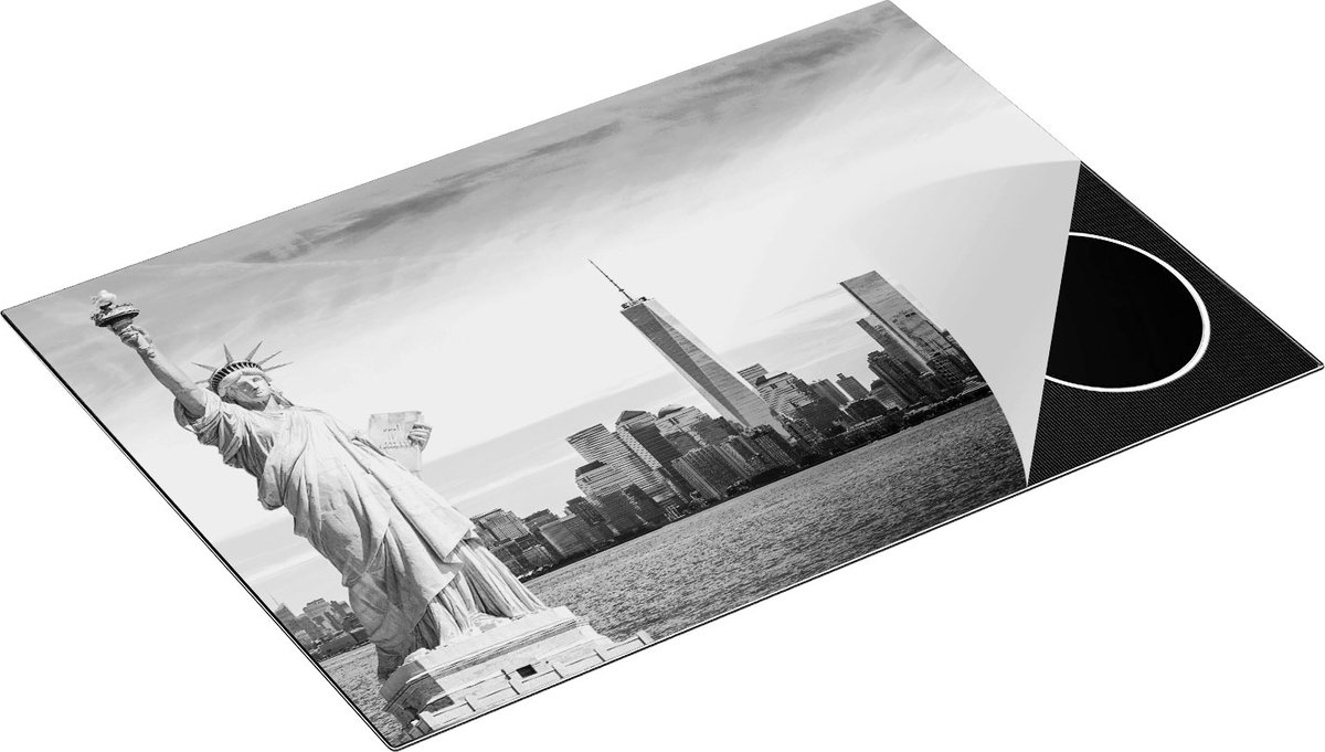 Chefcare Inductie Beschermer Vrijheidsbeeld in New York - Zwart Wit - 75x52 cm - Afdekplaat Inductie - Kookplaat Beschermer - Inductie Mat