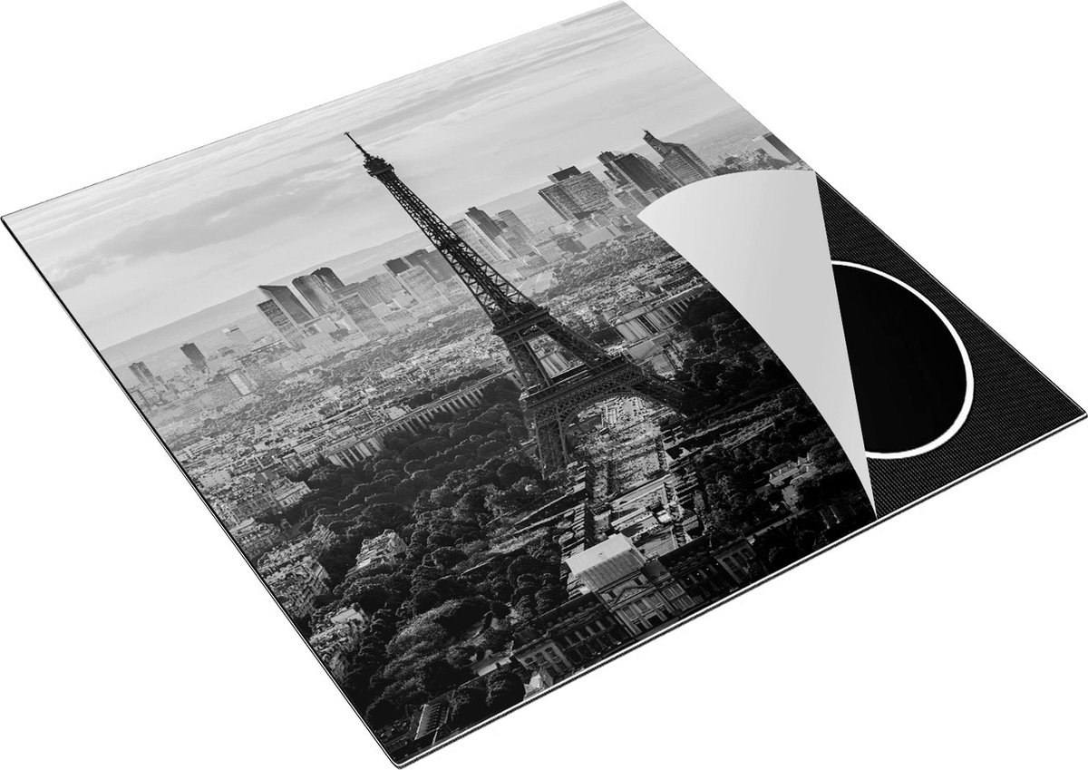 Chefcare Inductie Beschermer Skyline van Parijs met de Eiffeltoren - Zwart Wit - 78x78 cm - Afdekplaat Inductie - Kookplaat Beschermer - Inductie Mat