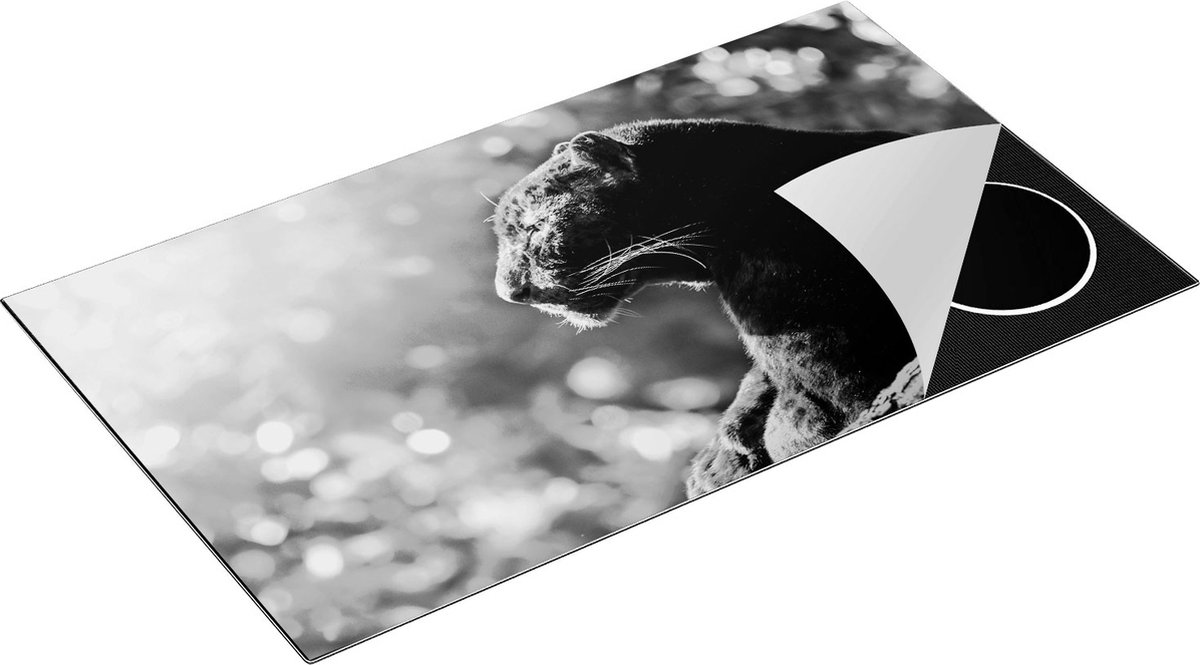 Chefcare Inductie Beschermer Zwarte Panter vanaf de Zijkant - Zwart Wit - 91,6x52,7 cm - Afdekplaat Inductie - Kookplaat Beschermer - Inductie Mat