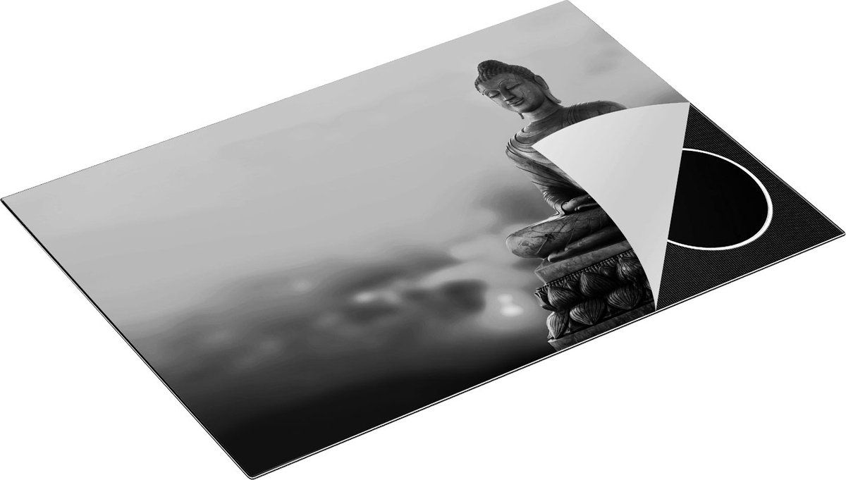 Chefcare Inductie Beschermer Boeddha Standbeeld bij Zonsondergang - Zwart Wit - 75x50 cm - Afdekplaat Inductie - Kookplaat Beschermer - Inductie Mat