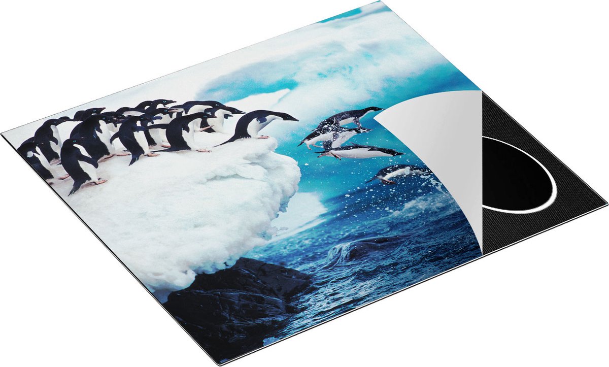 Chefcare Inductie Beschermer Kudde Pinguïns Springen vanaf een Rots - 60x55 cm - Afdekplaat Inductie - Kookplaat Beschermer - Inductie Mat