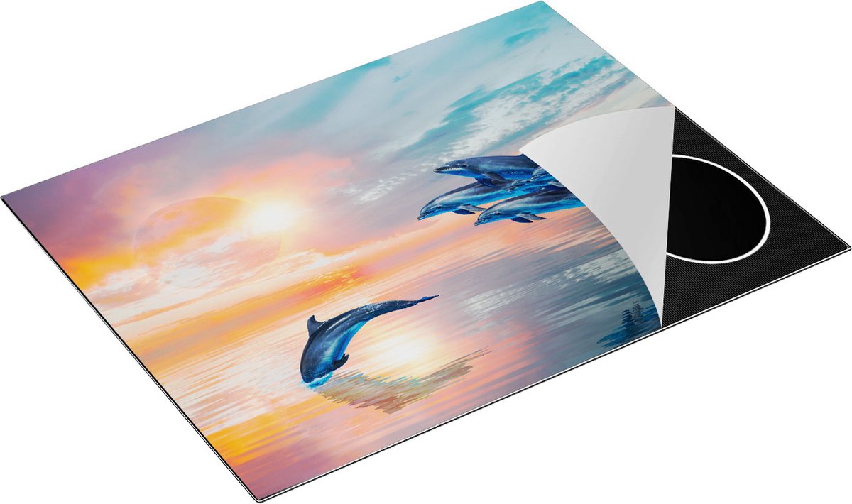 Chefcare Inductie Beschermer Groep Dolfijnen Springen uit het Water - 77x59 cm - Afdekplaat Inductie - Kookplaat Beschermer - Inductie Mat