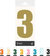 Cijfer 3 Cijfersticker Dikgedrukt - Deursticker - Kliko Sticker - Huisnummer - 10 x 5,5 cm - Goud