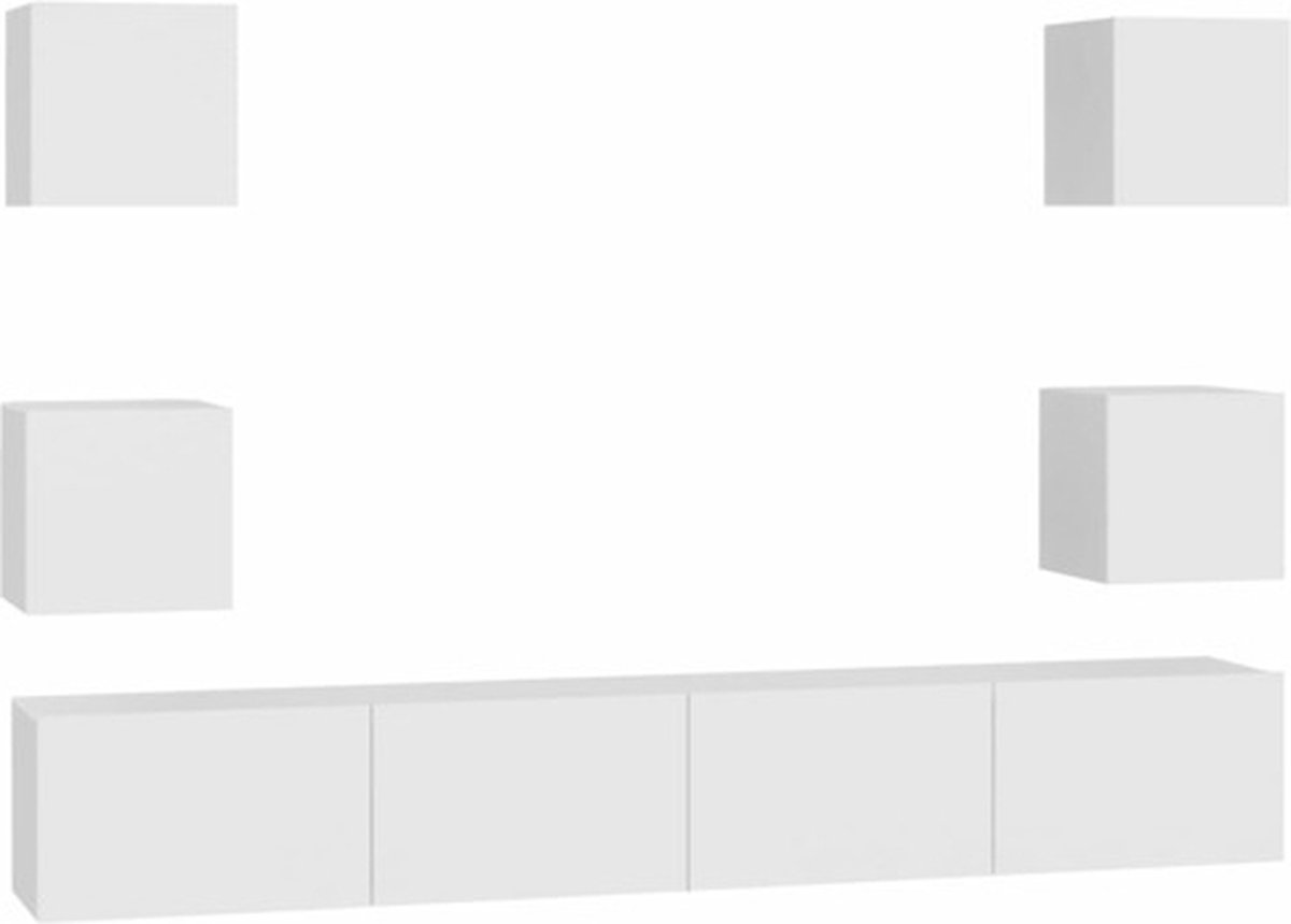 vidaXL - 6-delige - Tv-meubelset - bewerkt - hout - wit