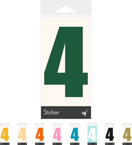 Container Sticker Huisnummer - Cijfer 4 Cijfersticker - Kliko Sticker - Deursticker - Weerbestendig - 10 x 6 cm - Bosgroen
