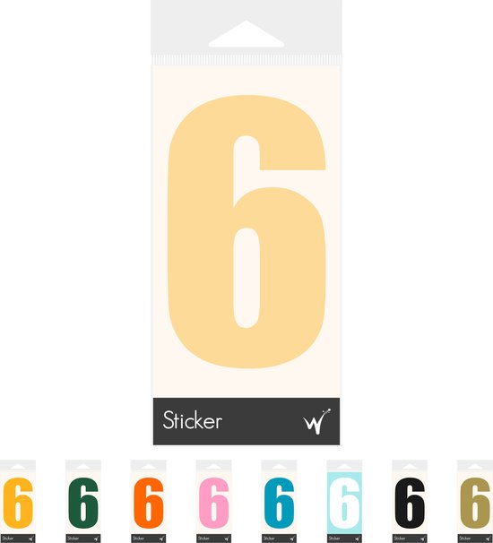 Container Sticker Huisnummer - Cijfer 6 Cijfersticker - Kliko Sticker - Deursticker - Weerbestendig - 10 x 5,5 cm - Crème