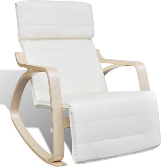 vidaXL Schommelstoel gebogen hout en stof crème