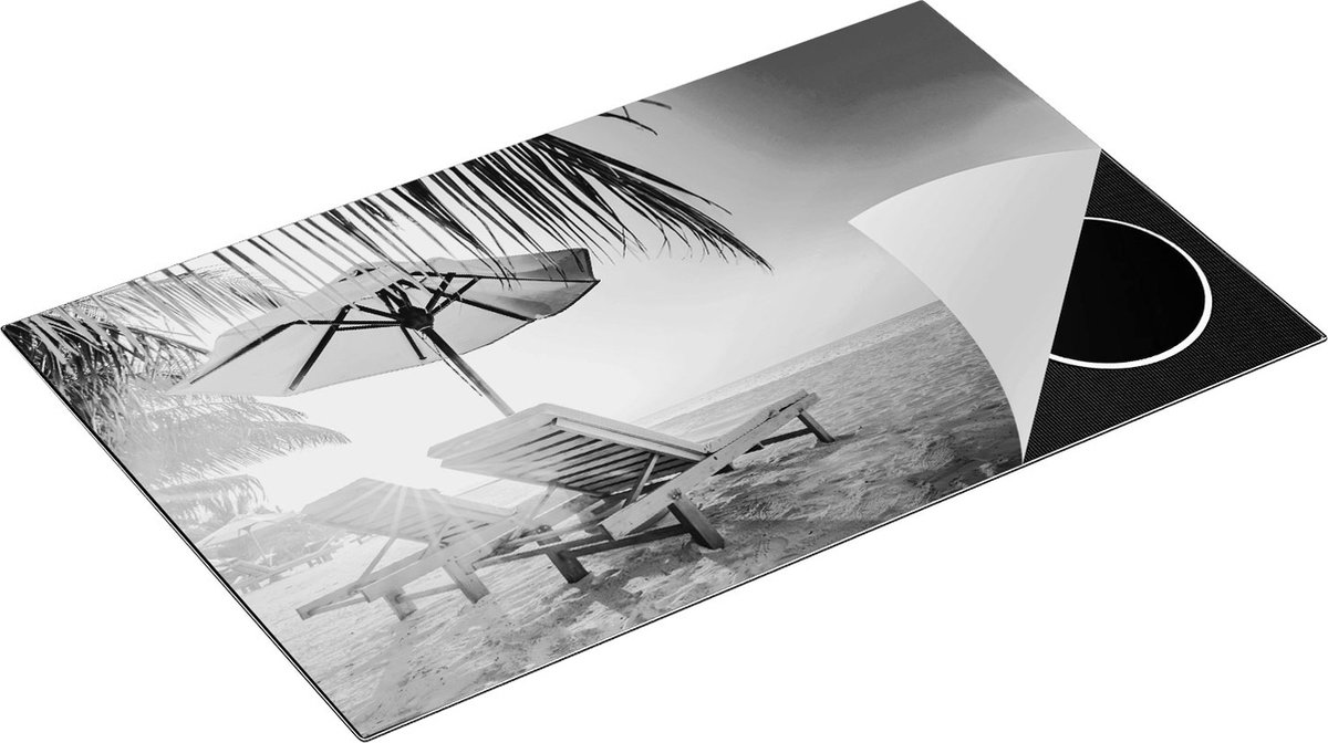 Chefcare Inductie Beschermer Tropisch Strand tijdens Zonsondergang - Zwart Wit - 85x52 cm - Afdekplaat Inductie - Kookplaat Beschermer - Inductie Mat