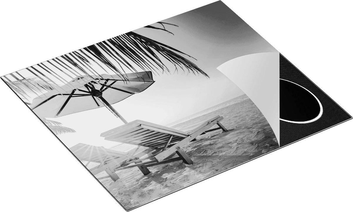 Chefcare Inductie Beschermer Tropisch Strand tijdens Zonsondergang - Zwart Wit - 58,3x51,3 cm - Afdekplaat Inductie - Kookplaat Beschermer - Inductie Mat