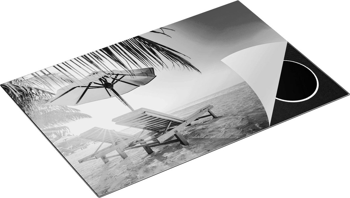 Chefcare Inductie Beschermer Tropisch Strand tijdens Zonsondergang - Zwart Wit - 80x52 cm - Afdekplaat Inductie - Kookplaat Beschermer - Inductie Mat