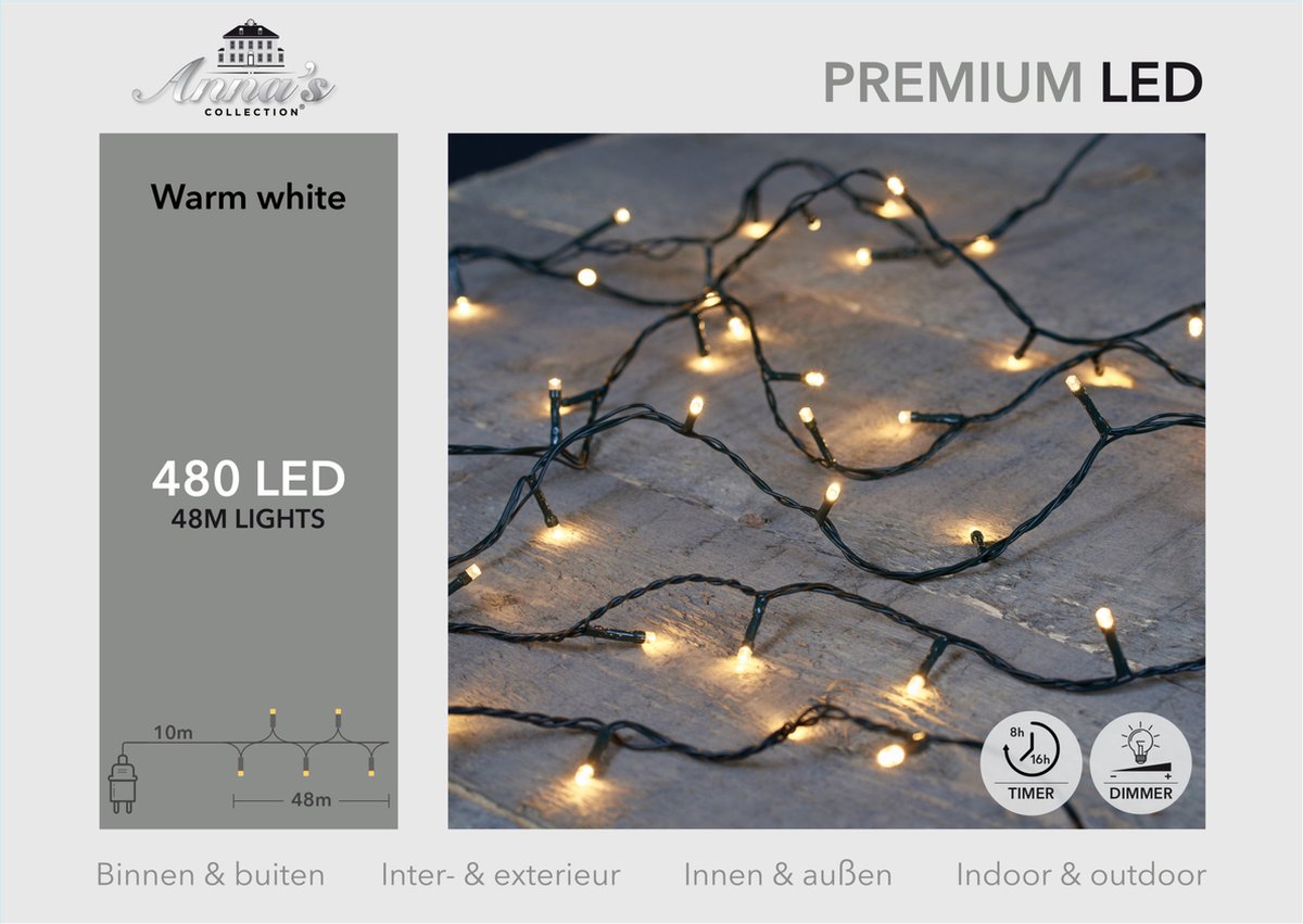 Anna's Collection Kerstverlichting - 480 led lampjes - warm wit - 4800 cm - dimmer - timer