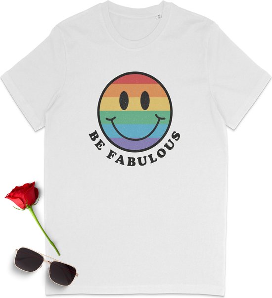 T-shirt Gay Pride - T-shirt Pride - Be Fabulous - T-shirt femme avec imprimé - T-shirt homme avec imprimé Pride - Chemise Unisex Pride - Tailles unisexes : SML XL XXL XXXL - Couleurs du T-shirt : Wit, Bleu clair, rouge et orange.