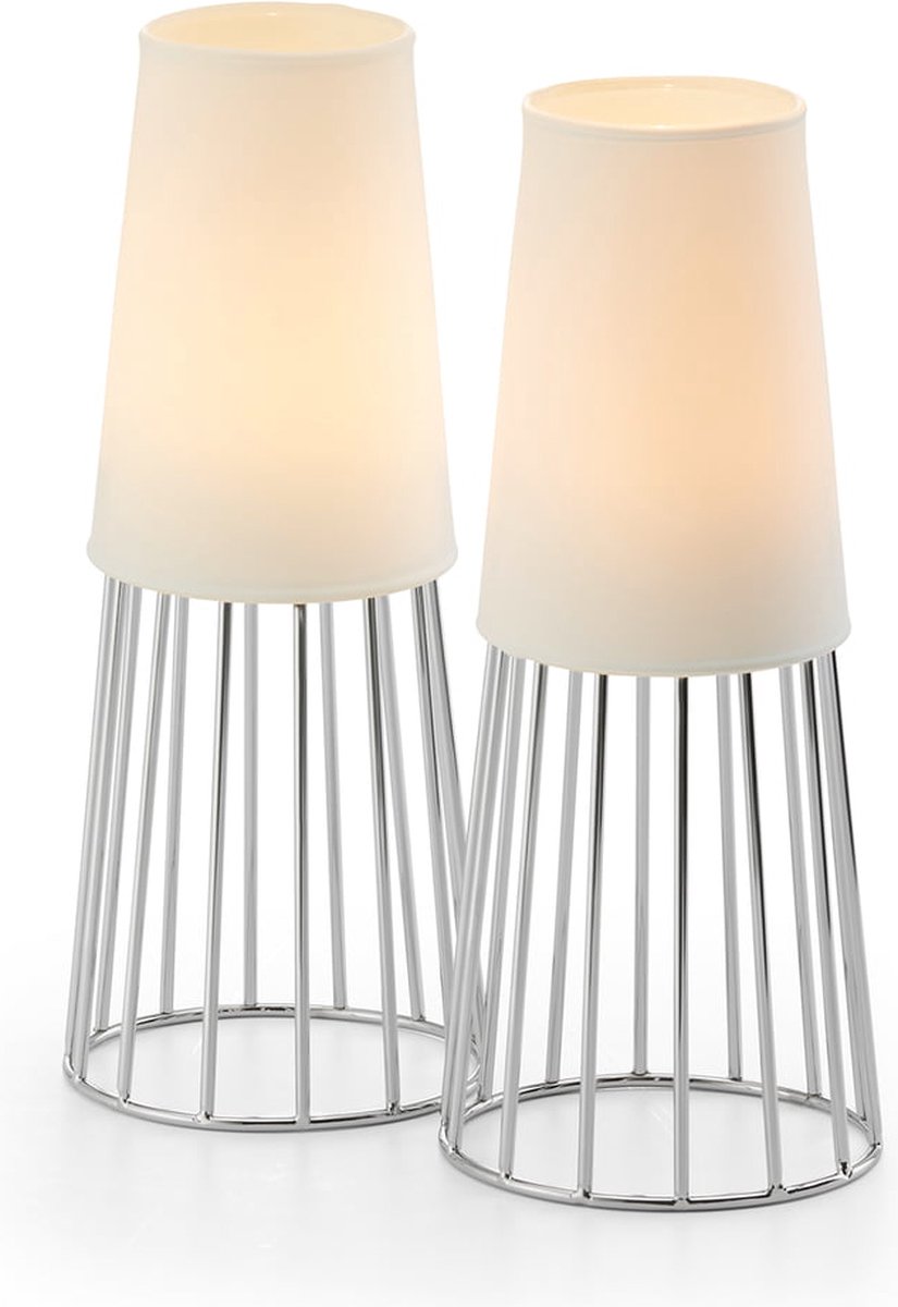 Philippi Lighthouse Theelichthouder - Waxinehouder - Set 2 stuks - Zilver/Mat glas